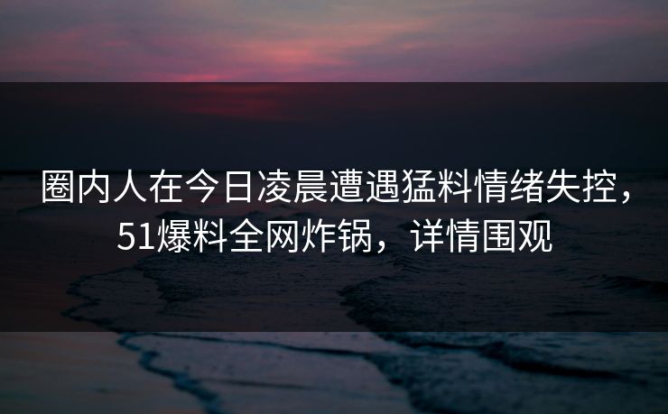 圈内人在今日凌晨遭遇猛料情绪失控，51爆料全网炸锅，详情围观